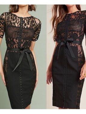 RARE Byron Lars Anthropologie black lace dress with bow belt